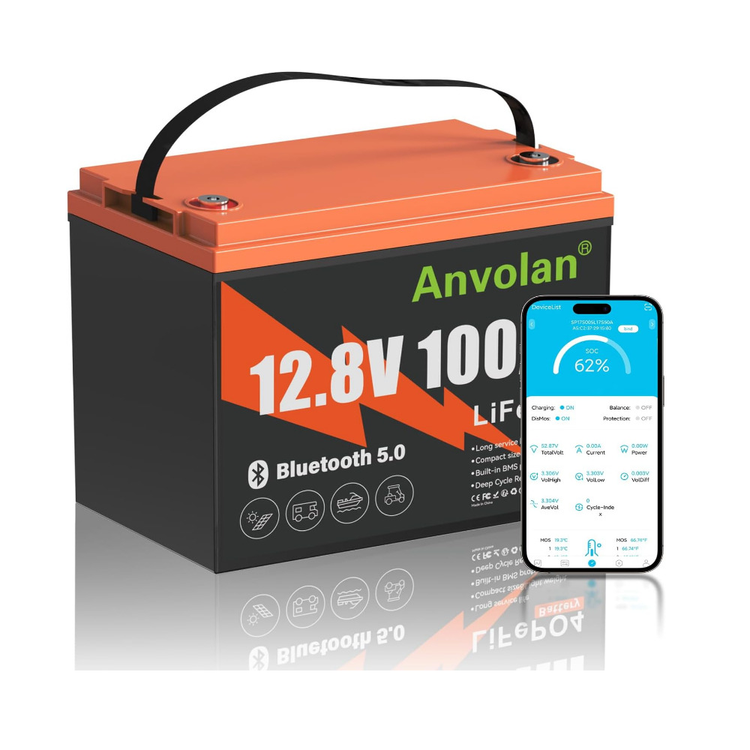 12V 100Ah LiFePO4 Lithium Batterie mit Bluetooth