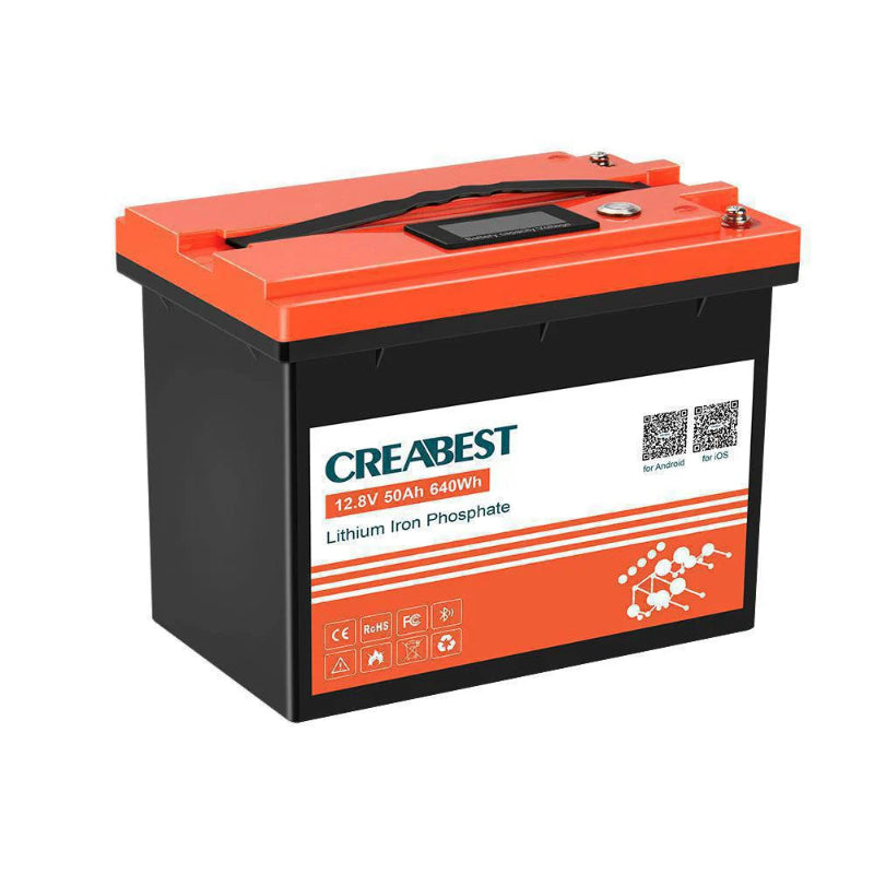 CREABEST LiFePO4 Batterie 50Ah 12,8V für Wohnwagen, Camping, Solar, Boote, Mover, Elektromotor, Wandern mit Bluetooth