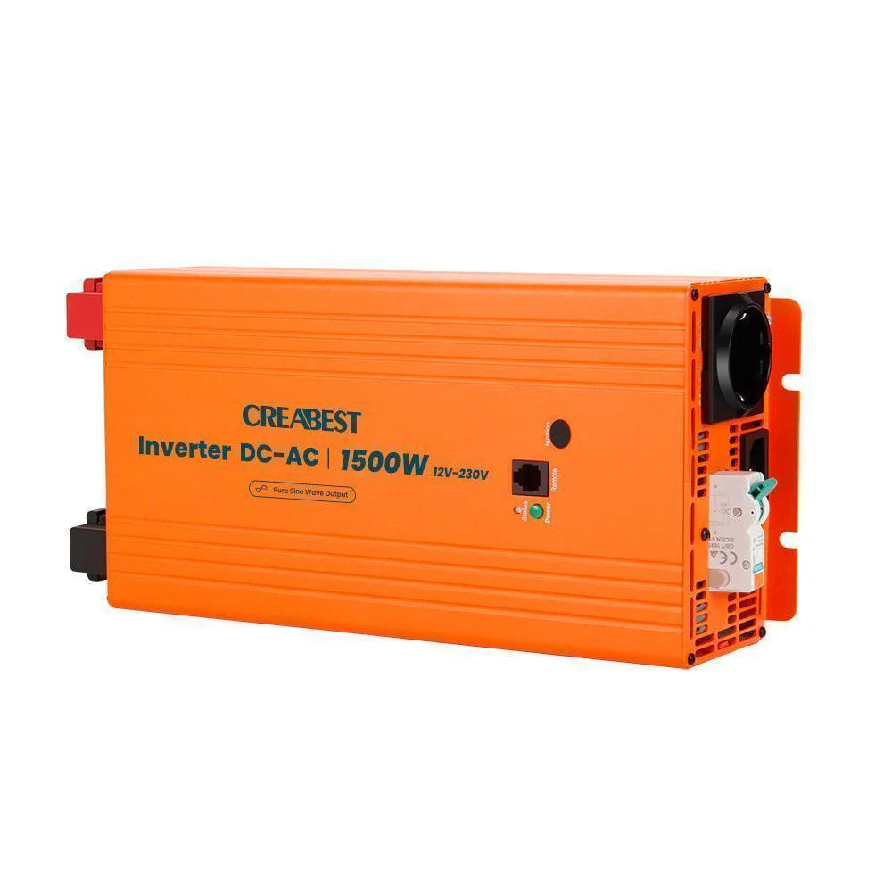 CREABEST 1500W Wechselrichter 12V auf 230V Reiner Sinus für Wohnmobil, Off Grid mit FI-Schalter, NVS, USV, R10, Wechselrichterkabel 25 mm² & AC Kabel (USt-befreit nach §12 Abs.3 Nr. 1 S.1 UStG) Deutschland