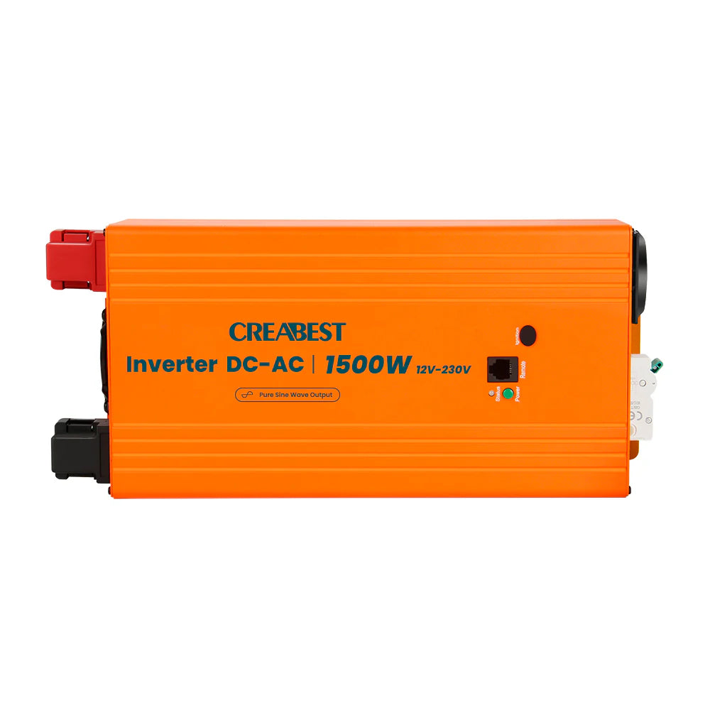 CREABEST 1500W Wechselrichter 12V auf 230V Reiner Sinus für Wohnmobil, Off Grid mit FI-Schalter, NVS, USV, R10, Wechselrichterkabel 25 mm² & AC Kabel (USt-befreit nach §12 Abs.3 Nr. 1 S.1 UStG) Deutschland
