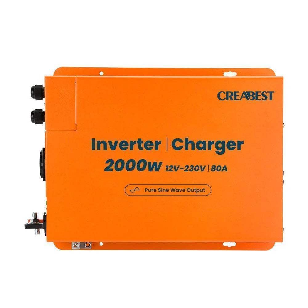 CREABEST 2000W Wechselrichter 12V auf 230V Reiner Sinus für Wohnmobil, Off Grid mit FI-Schalter, Ladegerät 80A, NVS, USV, R10, Wechselrichterkabel 35 mm²(USt-befreit nach §12 Abs.3 Nr. 1 S.1 UStG) Deutschland