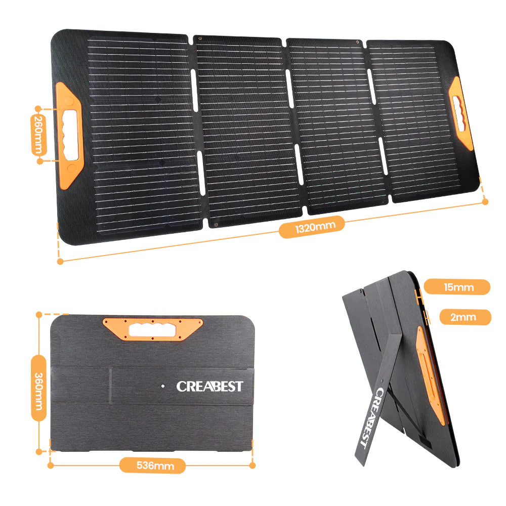 CREABEST Faltbares Solarpanel Solarmodul 100W für Powerstation Camping Wohnmobil mit USB-Anschluss