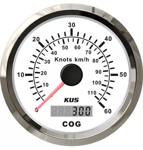 KUS GPS-Geschwindigkeitsanzeige bis 60 Knoten und 110 km/h, weiß mit Edelstahllünette