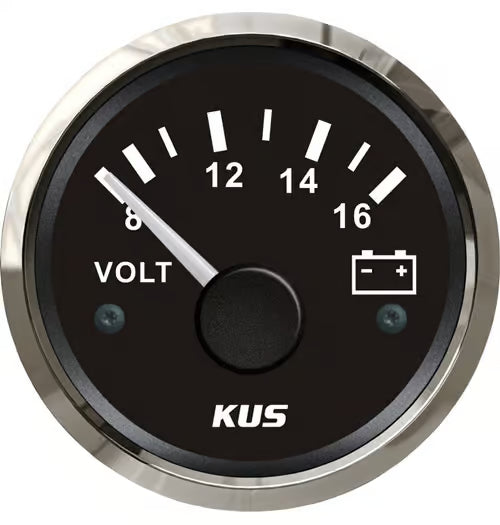 KUS Voltmeter schwarz mit Edelstahllünette