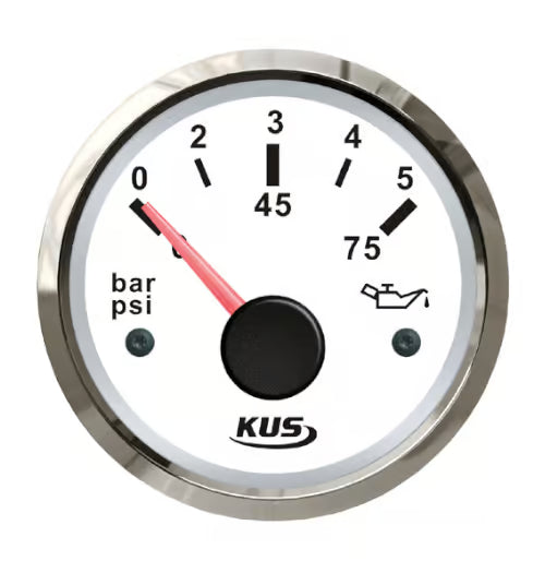 KUS Öldruckanzeige weiß mit Edelstahllünette 10-184 Ohm, 0-10 bar