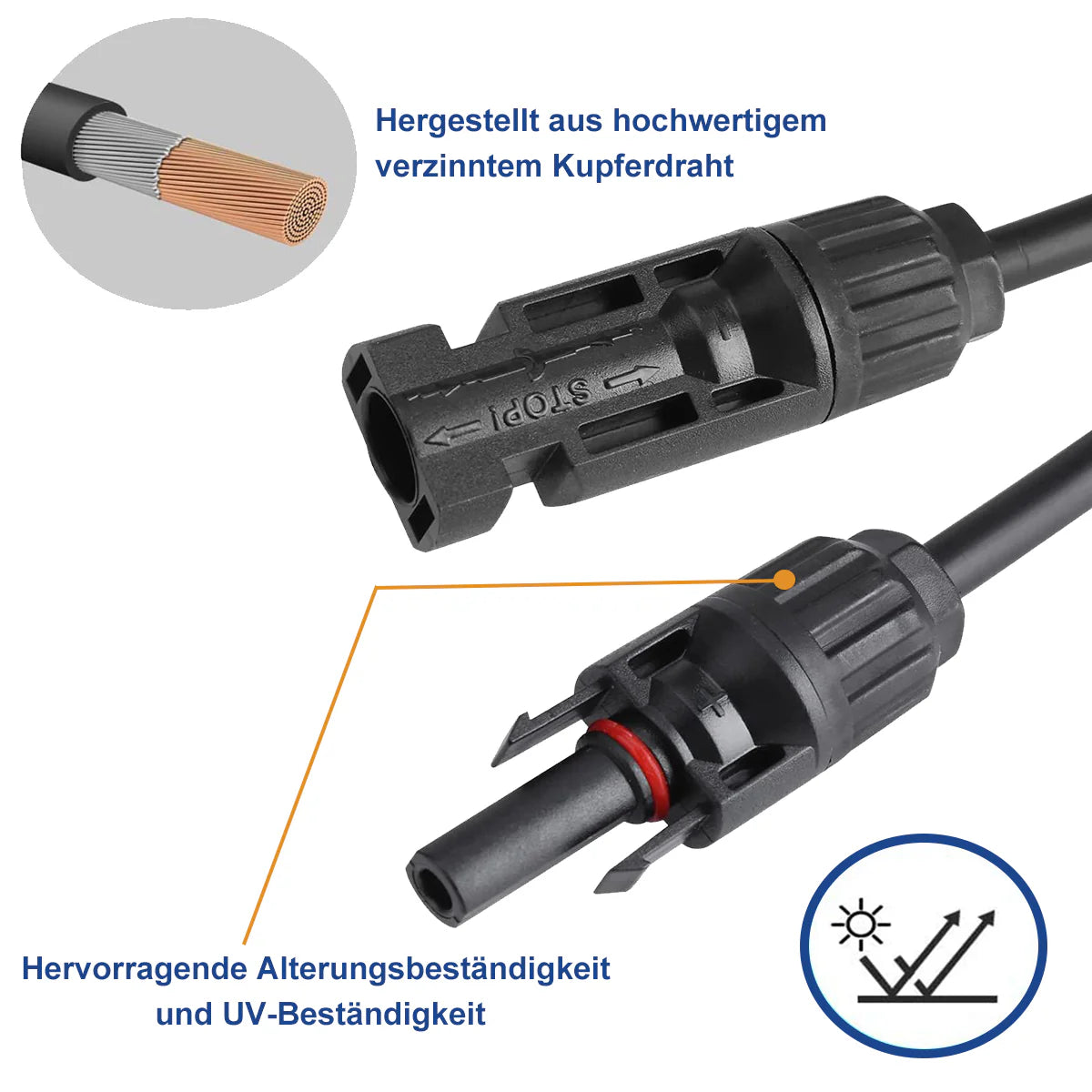 CREABEST Solarkabel MC4-Stecker 10AWG (6 mm²) Verkabelung Verlängerungskabel(eins) Solarbatterie Camping RV Boot Strom Versorgung