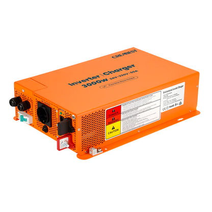 CREABEST 3000W Wechselrichter 24V auf 230V Reiner Sinus für Wohnmobil, Solaranlagen, Off Grid mit FI-Schalter, Ladegerät 50A & 2x Wechselrichterkabel 25 mm²