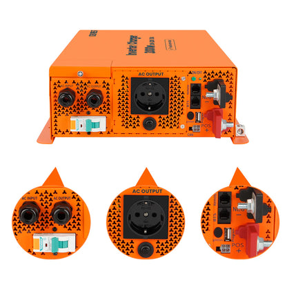 CREABEST 3000W Wechselrichter 24V auf 230V Reiner Sinus für Wohnmobil, Solaranlagen, Off Grid mit FI-Schalter, Ladegerät 50A & 2x Wechselrichterkabel 25 mm²