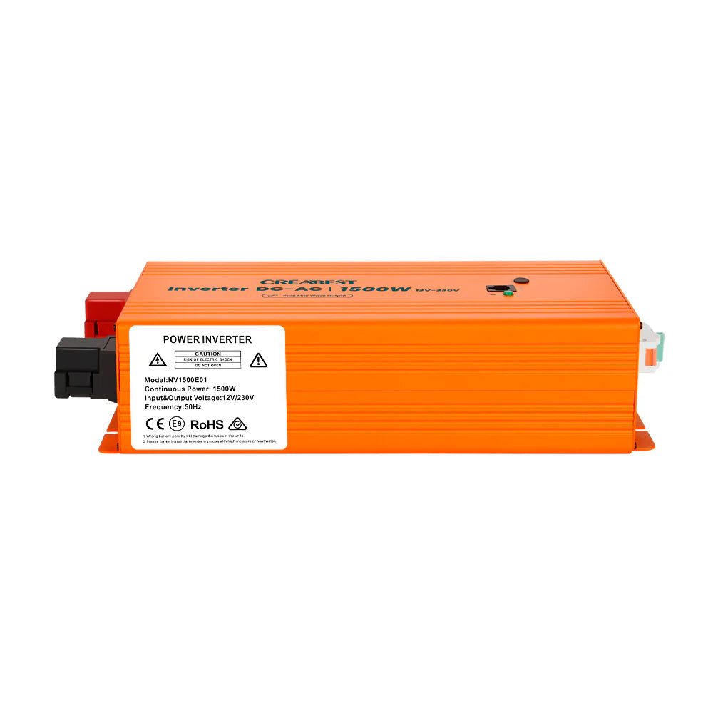 CREABEST 1500W Wechselrichter 12V auf 230V Reiner Sinus für Wohnmobil, Off Grid mit FI-Schalter, NVS, USV, R10, Wechselrichterkabel 25 mm² & AC Kabel (USt-befreit nach §12 Abs.3 Nr. 1 S.1 UStG) Deutschland