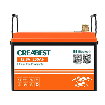 CREABEST LiFePO4 Akku 200Ah 12,8V für Wohnmobil, Wohnwagen, Camping, Boot, Solaranlagen, Off-Grid Backup Stromversorgung mit Bluetooth