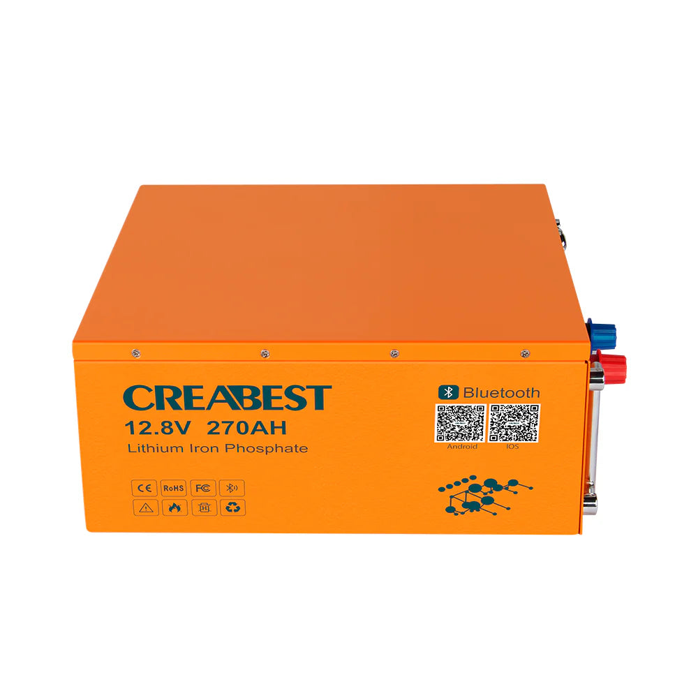 Batería CREABEST LiFePO4 270Ah 12,8V para autocaravanas, caravanas, camping, sistemas solares, fuera de la red, fuente de alimentación de respaldo con Bluetooth