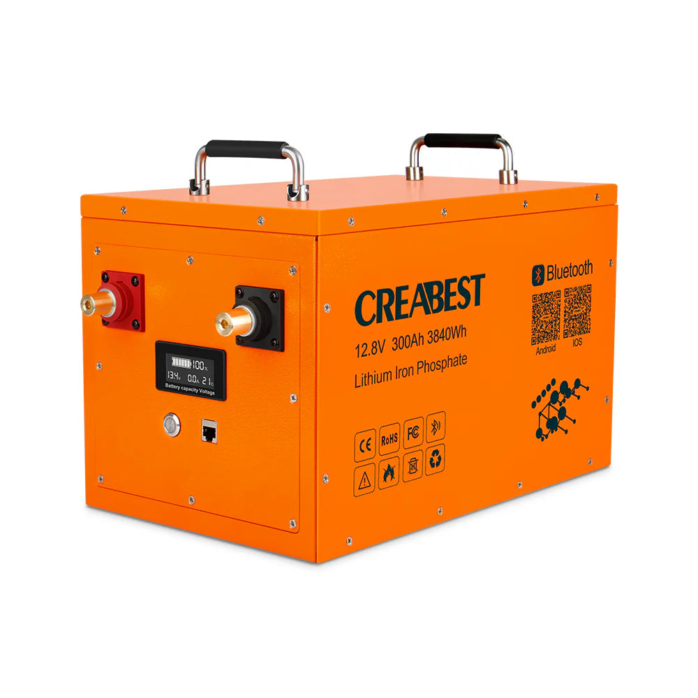 CREABEST LiFePO4 Akku 300Ah 12.8V für Wohnmobil, Wohnwagen, Camping, Solaranlagen, Off-Grid, Backup Stromversorgung mit Bluetooth