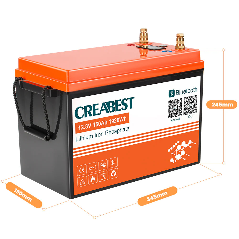 CREABEST LiFePO4 Akku 150Ah 12.8V für Wohnmobil, Wohnwagen, Camping, Solaranlagen, Off-Grid, Boot mit Bluetooth