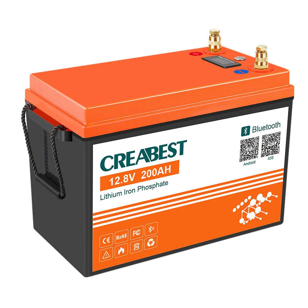 CREABEST LiFePO4 Akku 200Ah 12,8V für Wohnmobil, Wohnwagen, Camping, Boot, Solaranlagen, Off-Grid Backup Stromversorgung mit Bluetooth