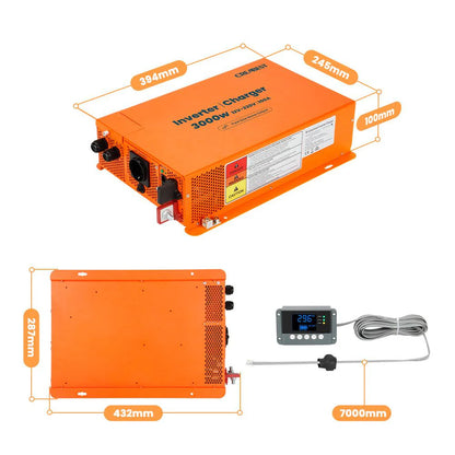 Inversor CREABEST 3000W de onda sinusoidal pura de 12 V a 230 V para autocaravanas, sistemas solares, fuera de la red con cargador de 100 A y 2 cables de inversor de 50 mm²