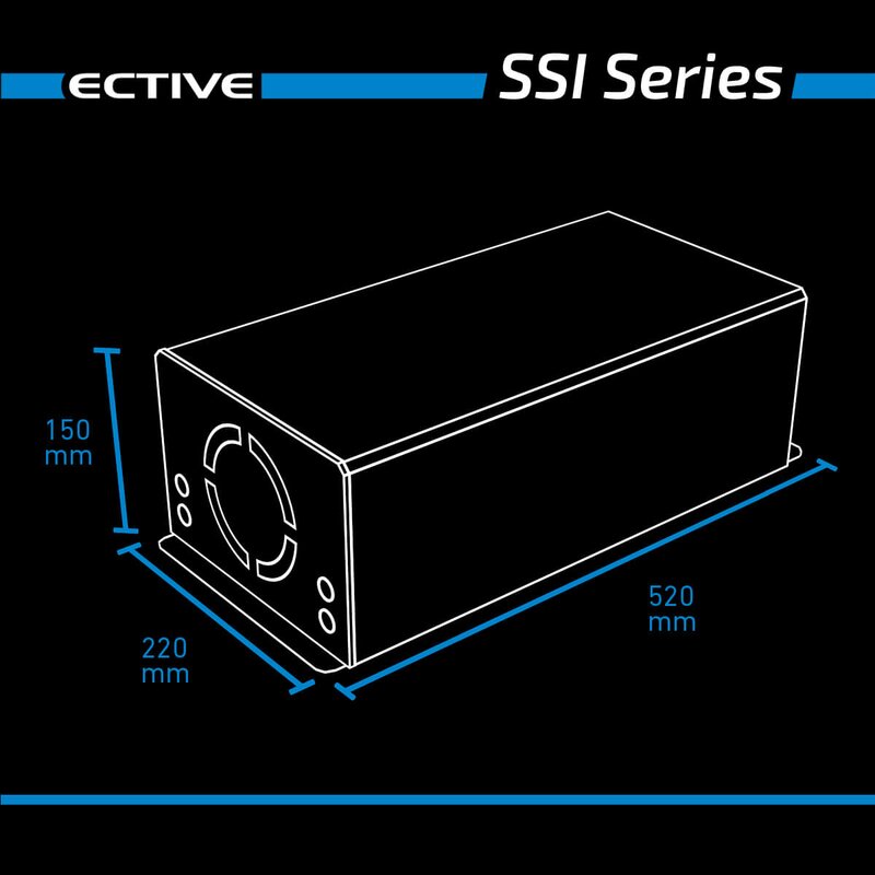 ECTIVE SSI 25 12V 4in1 Sinus-Inverter 2500W/12V Sinus-Wechselrichter mit MPPT-Solarladeregler, Ladegerät und NVS