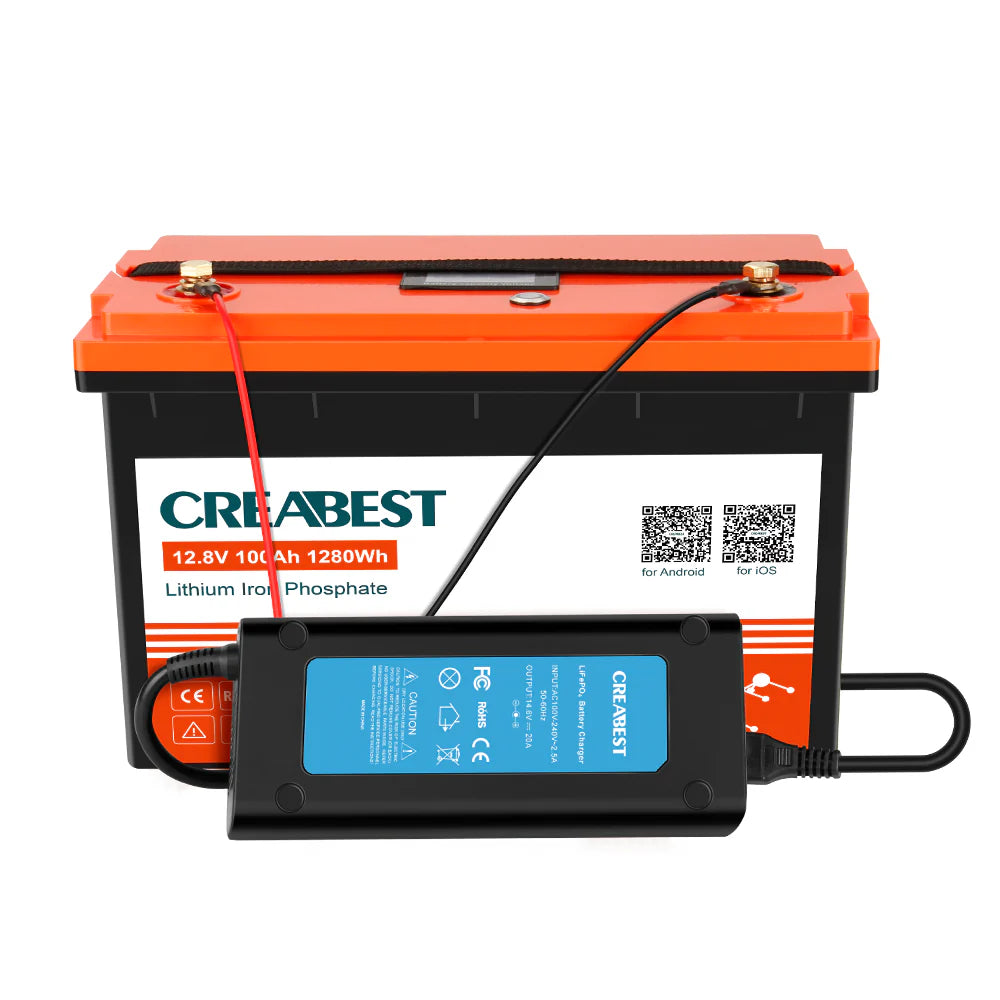 CREABEST LiFePO4 Akku 100Ah 12,8V für Wohnmobil, Wohnwagen, Camping, Solaranlagen, Off-Grid, Boote, Mover, Backup-Stromversorgung mit Bluetooth