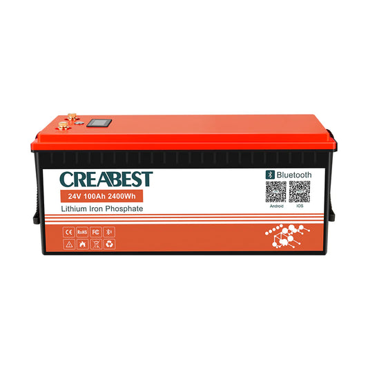 CREABEST LiFePO4 battery 100Ah 24V for motorhome, marine, etc. Backup power supply with Bluetooth