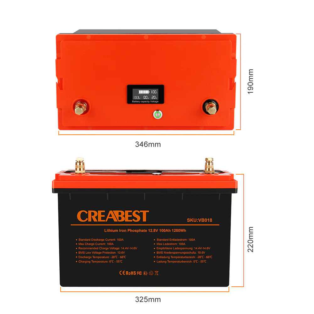LiFePO4 Akku 100Ah 12,8V für Wohnmobil, Wohnwagen, Camping, Boot, Solaranlagen, Off-Grid, Boote, Backup-Stromversorgung