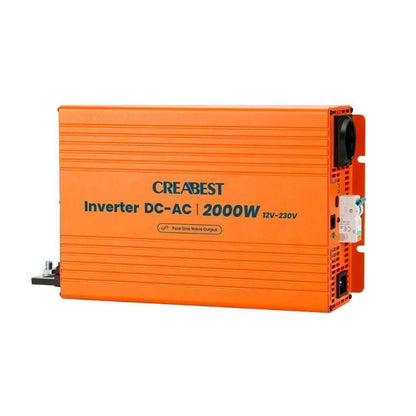CREABEST 2000W Wechselrichter 12V auf 230V Reiner Sinus für Wohnmobil, Off Grid mit FI-Schalter, NVS, USV, R10, Wechselrichterkabel 35 mm² & AC Kabel