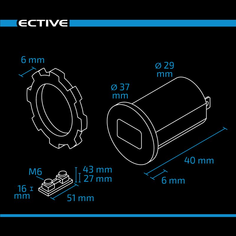 ECTIVE OLED ampere and voltmeter panel socket with shunt 75A