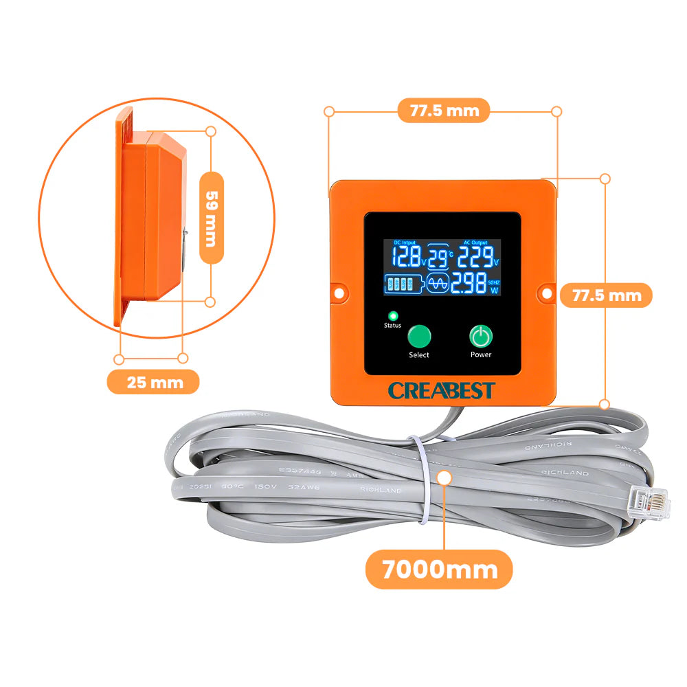 CREABEST 1500W Wechselrichter 12V auf 230V Reiner Sinus für Wohnmobil, Off Grid mit FI-Schalter, NVS, USV, R10, Wechselrichterkabel 25 mm² & AC Kabel (USt-befreit nach §12 Abs.3 Nr. 1 S.1 UStG) Deutschland