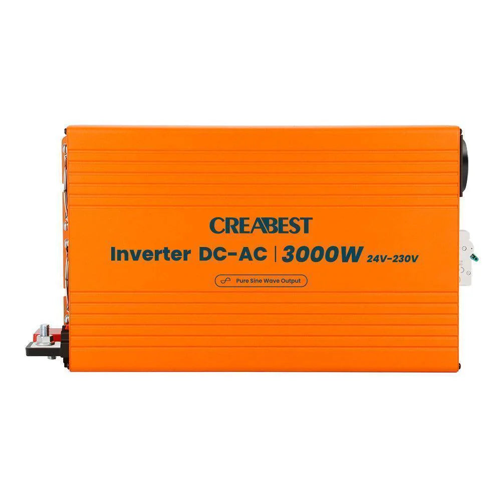 CREABEST 3000W Wechselrichter 24V auf 230V Reiner Sinus für Wohnmobil, Solaranlagen, Off Grid mit FI-Schalter & 2x Wechselrichterkabel 25 mm²