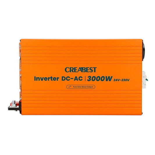 CREABEST 3000W Wechselrichter 24V auf 230V Reiner Sinus für Wohnmobil, Solaranlagen, Off Grid mit FI-Schalter & 2x Wechselrichterkabel 25 mm²