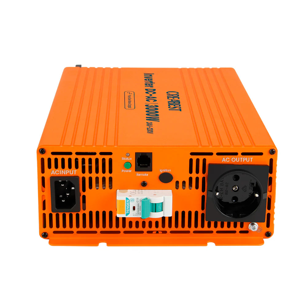 CREABEST 3000W Wechselrichter 24V auf 230V Reiner Sinus für Wohnmobil, Solaranlagen, Off Grid mit FI-Schalter & 2x Wechselrichterkabel 25 mm²