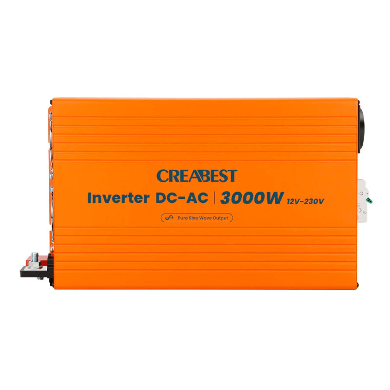 CREABEST 3000W Wechselrichter 12V auf 230V Reiner Sinus für Wohnmobil, Off Grid mit FI-Schalter, NVS, USV, R10, Wechselrichterkabel 50 mm² & AC Kabel (USt-befreit nach §12 Abs.3 Nr. 1 S.1 UStG) Deutschland