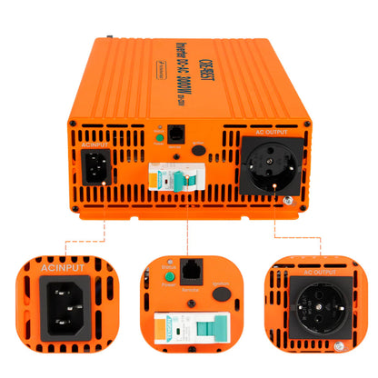 CREABEST 3000W Wechselrichter 12V auf 230V Reiner Sinus für Wohnmobil, Off Grid mit FI-Schalter, NVS, USV, R10, Wechselrichterkabel 50 mm² & AC Kabel (USt-befreit nach §12 Abs.3 Nr. 1 S.1 UStG) Deutschland