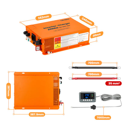 CREABEST 2000W Wechselrichter 12V auf 230V Reiner Sinus für Wohnmobil, Off Grid mit FI-Schalter, Ladegerät 80A, NVS, USV, R10, Wechselrichterkabel 35 mm²(USt-befreit nach §12 Abs.3 Nr. 1 S.1 UStG) Deutschland