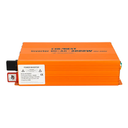 CREABEST 3000W Wechselrichter 12V auf 230V Reiner Sinus für Wohnmobil, Off Grid mit FI-Schalter, NVS, USV, R10, Wechselrichterkabel 50 mm² & AC Kabel (USt-befreit nach §12 Abs.3 Nr. 1 S.1 UStG) Deutschland