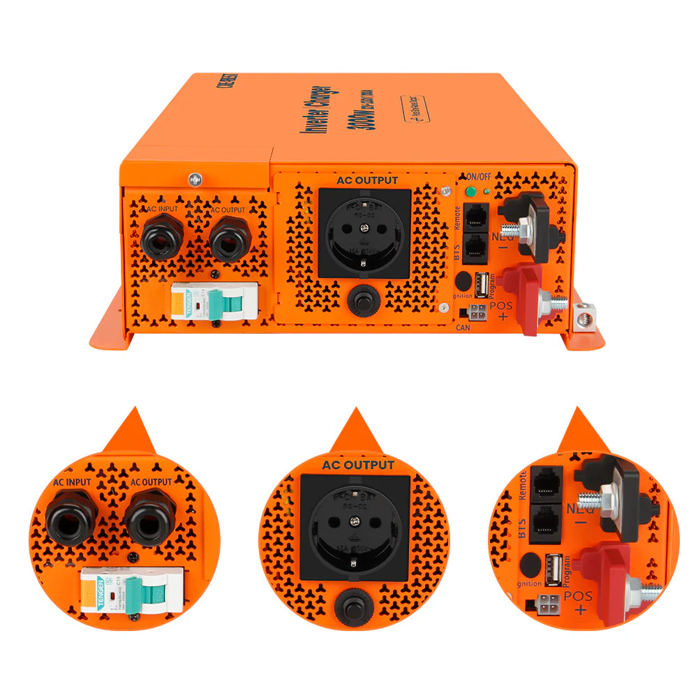 CREABEST 3000W Wechselrichter 12V auf 230V Reiner Sinus für Wohnmobil, Off Grid mit FI-Schalter, Ladegerät 100A, NVS, USV, R10, Wechselrichterkabel 50 mm² (USt-befreit nach §12 Abs.3 Nr. 1 S.1 UStG) Deutschland