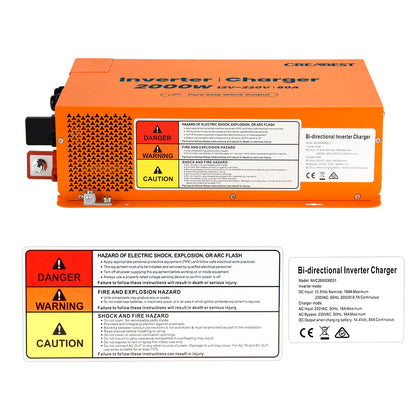 CREABEST 2000W Wechselrichter 12V auf 230V Reiner Sinus für Wohnmobil, Off Grid mit FI-Schalter, Ladegerät 80A, NVS, USV, R10, Wechselrichterkabel 35 mm²(USt-befreit nach §12 Abs.3 Nr. 1 S.1 UStG) Deutschland